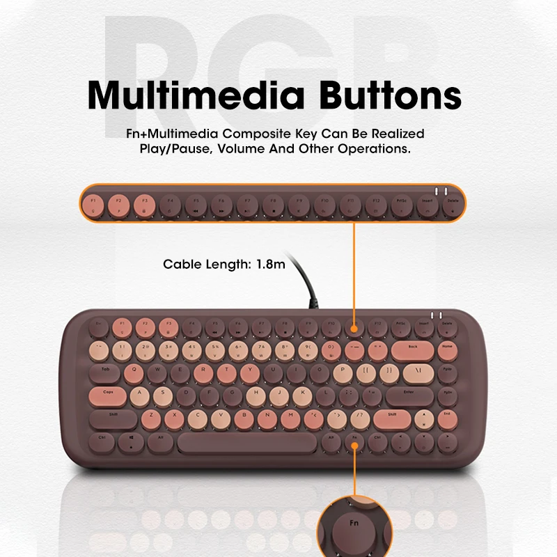 cute mechanical keyboard wired punk round keycaps blue switch pc gamer keyboards with backlight for pc laptop notebook mac free global shipping