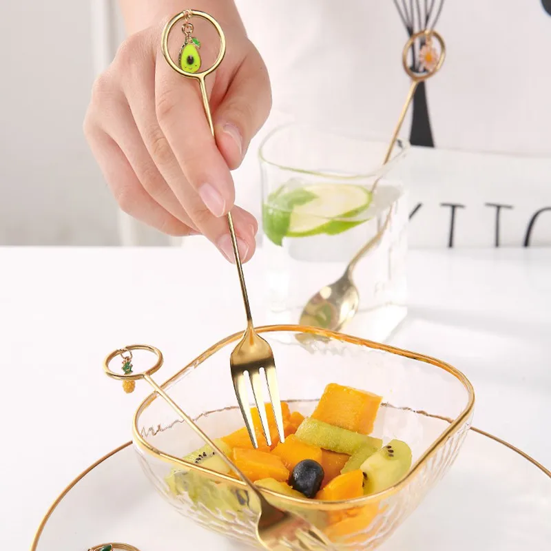 

Tableware Cutlery Teaspoons Kitchen Accessories Stainless Steel Fork Fruit Pendant Coffee Stirring Dessert Spoon Dropship Top