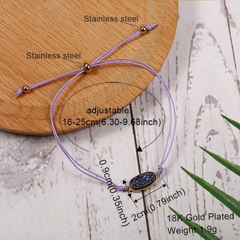 Never Fade Gold Edging Resin Druzy Charm Bracelet Simple Wax String Woven Bracelets for Women Accessories Jewelry Pulseras Mujer | Украшения