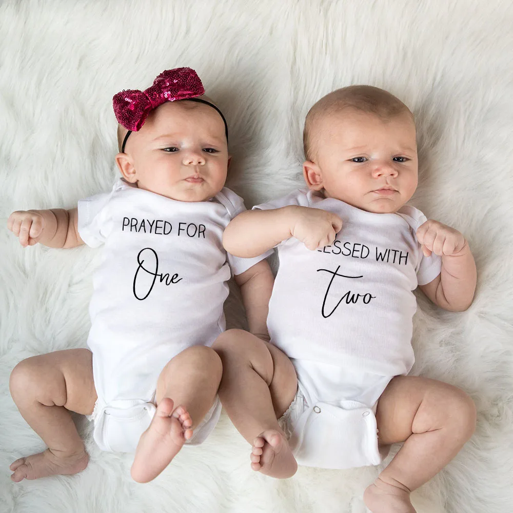 

Twin s Prayed for One Blessed with Two Body Suit Twins Boys Girls Bodysuits Newborn Playsuit Casual Jumpsuit