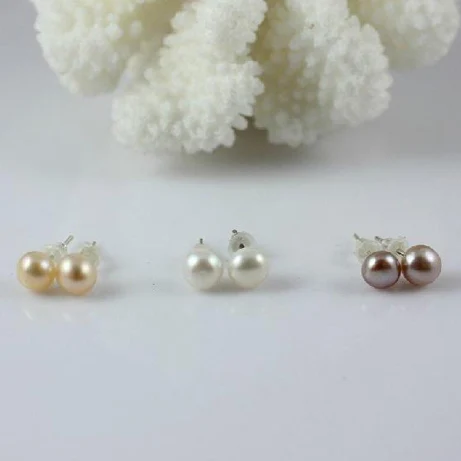 

New Arrival Wedding Pearl Earrings AA 5-6MM White Pink Lavender Genuine Freshwater Pearls S925 Silver Stud Earring Fine Jewelry