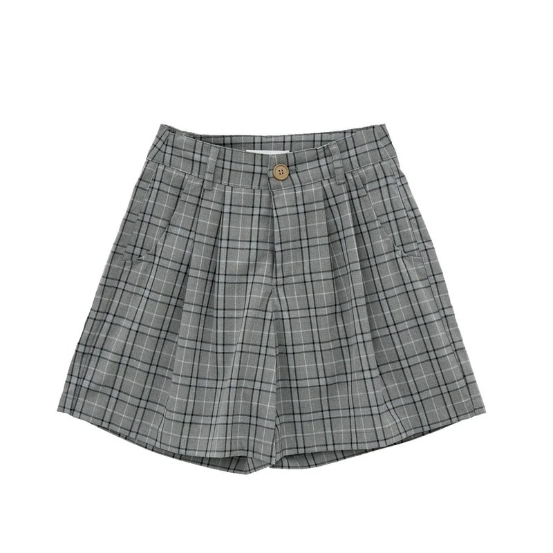 

Silm Casual All-match Soft Plaid Design Shorts 2021 Summer New Loose Wide Leg Ropa Mujer Sweet Fresh Preppy Style Bottoms