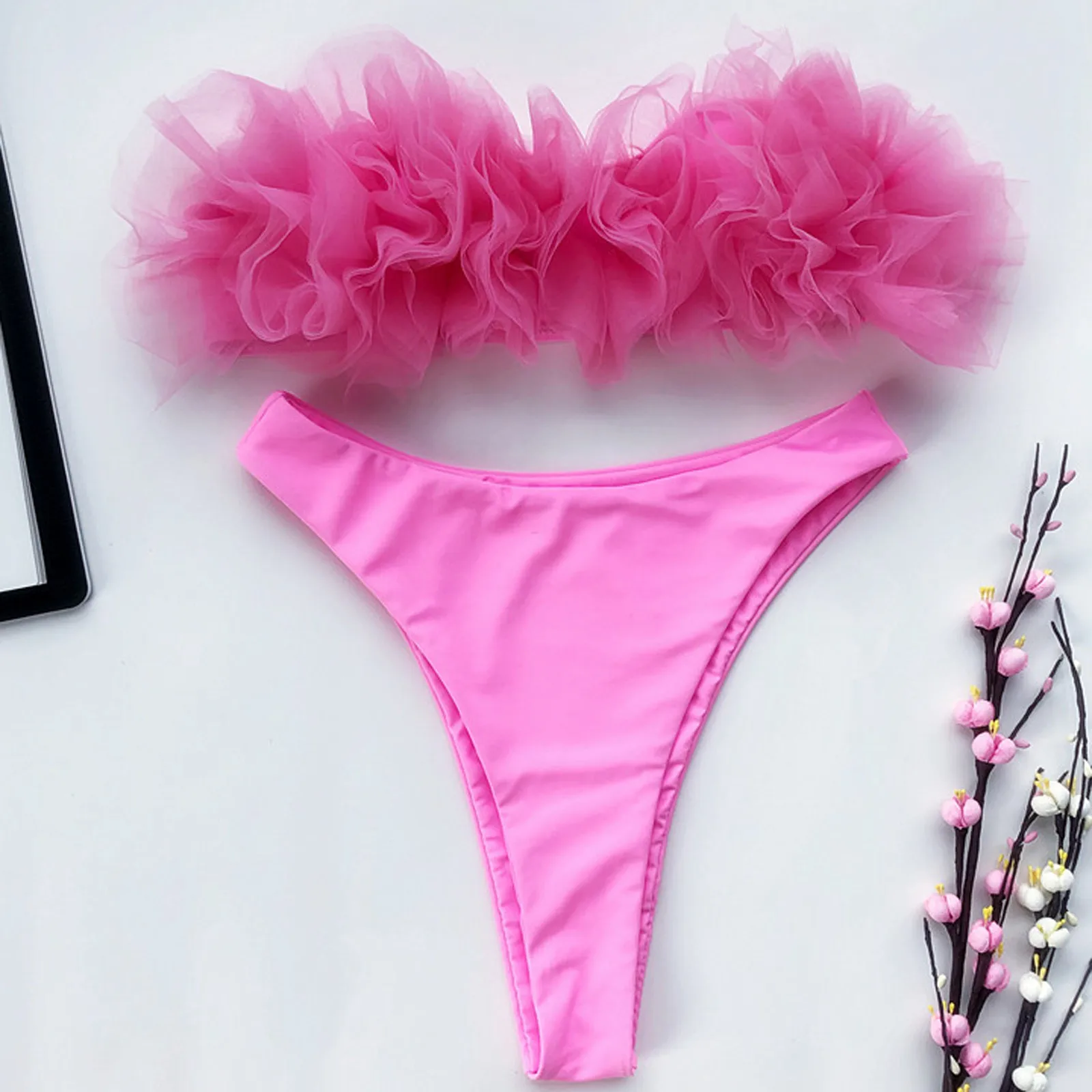 Пикантная пляжная одежда Женский сетчатый купальник-бикини с закрытой грудью