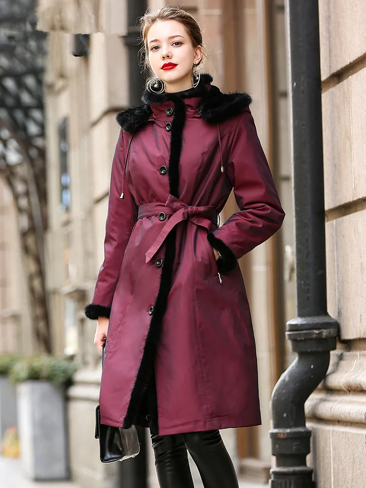 

Luxury Natural Rabbit Liner Parka Winter Jacket Women Real Mink Fur Collar Long Coat Female Parkas Plus Size MY3603