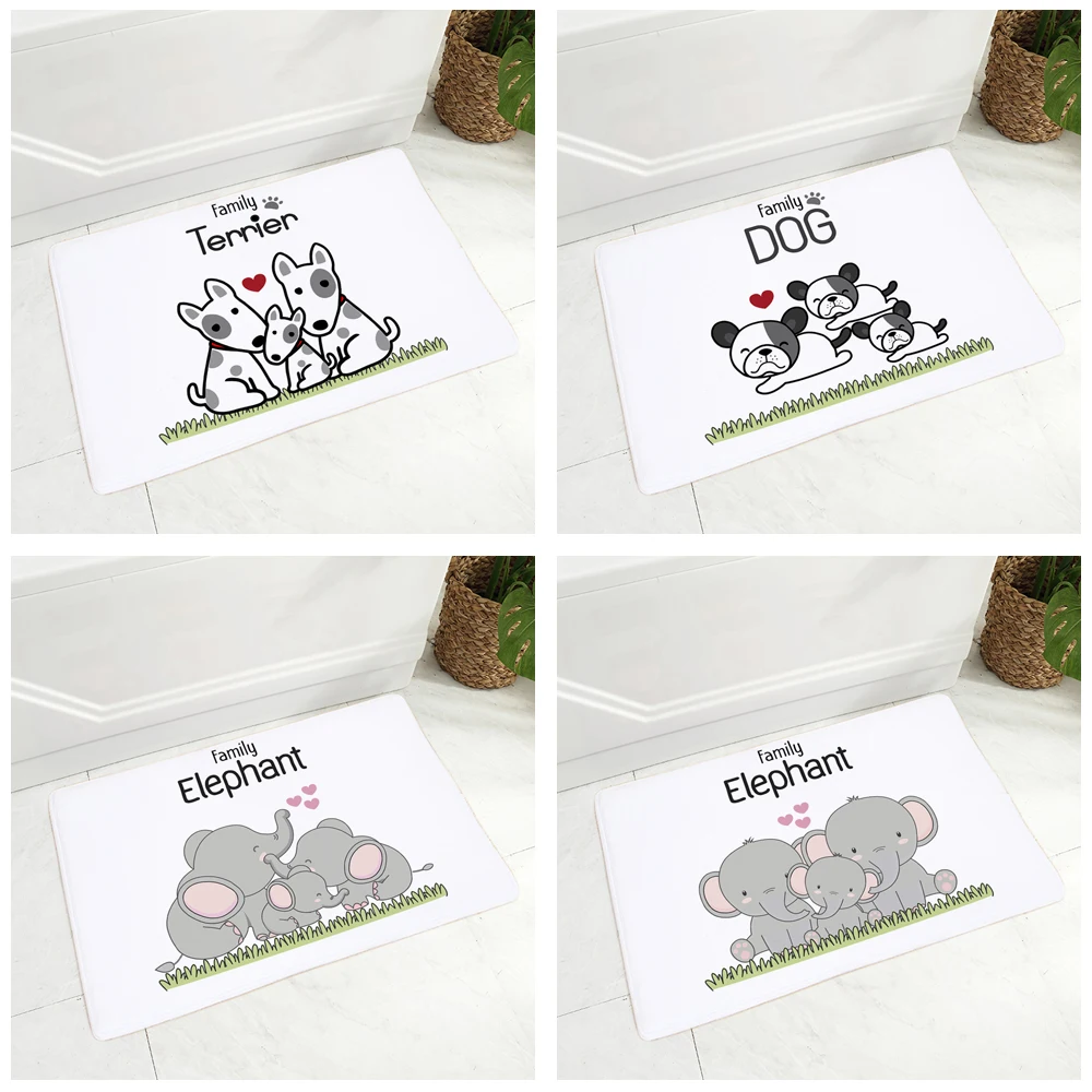 Cartoon Dog Elephant Cow Family Doormat Non-Slip Soft Flannel Carpet Decor Nordic Animal Floor Door Mat for Hallway | Дом и сад