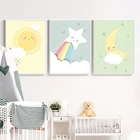 Милые солнечные облака Луна Звезда Радуга смайлик скандинавские плакаты и принты настенная живопись холст декоративный для детской комнаты постеры