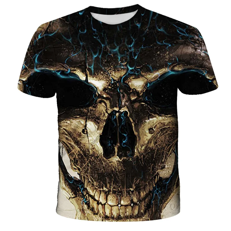 

2021 Boys and Girls Universal Kids Skull T-Shirt Fashion Summer Short Sleeve Ghost Rider Cool T-Shirt 3D Printed Top Street Top