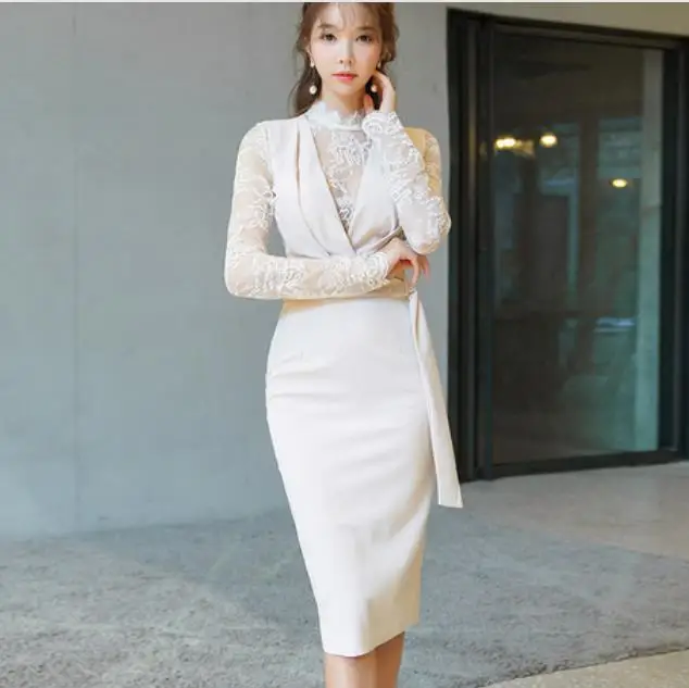 2019 весенние женские Белый Офис миди облегаемая пикантная для вечеринок платье