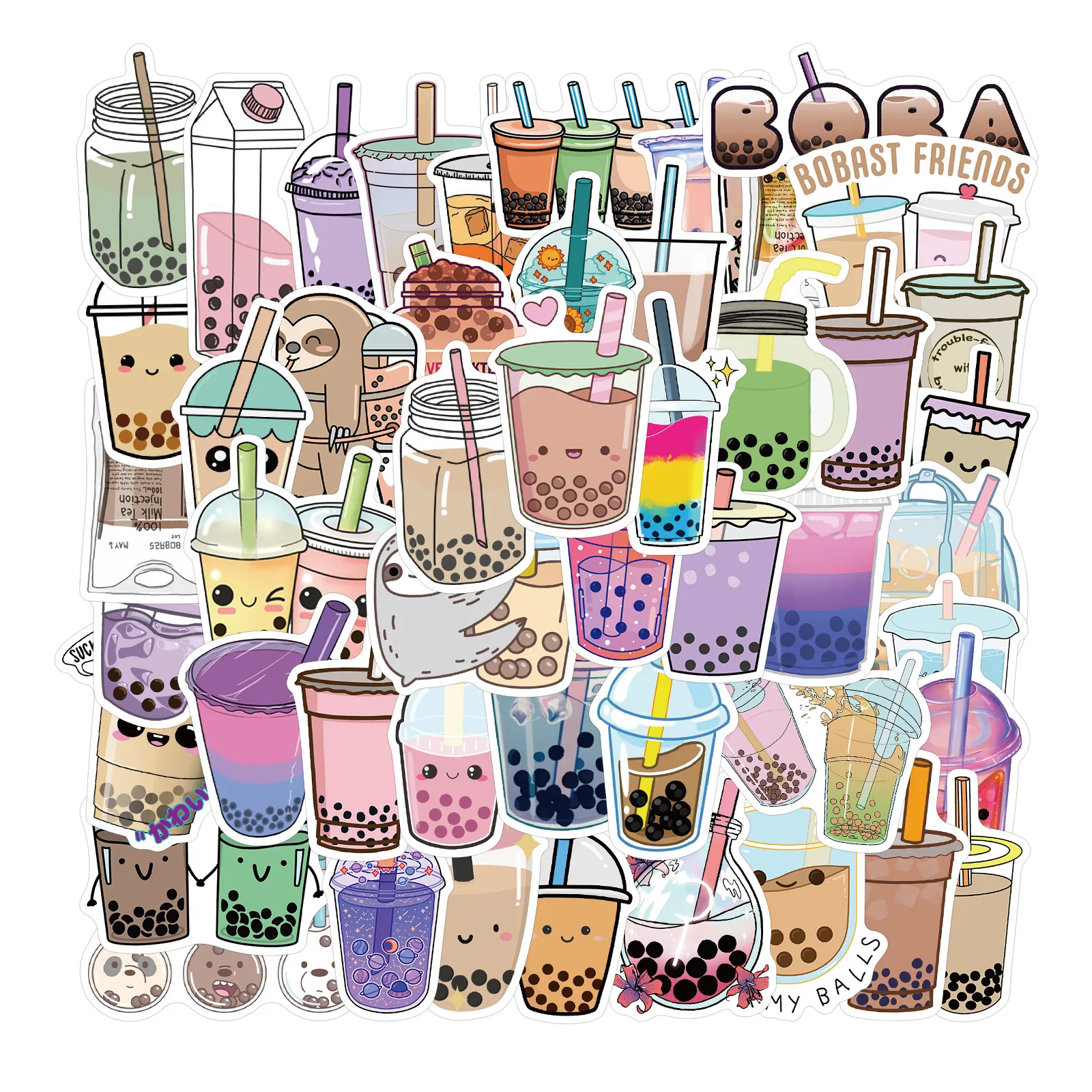 

50pcs Pearl Milk Tea stickers cute Bubble Tea sticker for Cup Guitar DIY notebook scrapbook Luggage Laptop Refrigerator Moto