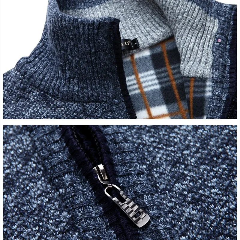 

Winter Thick Men's Knitted Sweater Coat Stand Collar Long Sleeve Cardigans Male Causal Zipper Fleece Sweaters Knitwear Plus Size