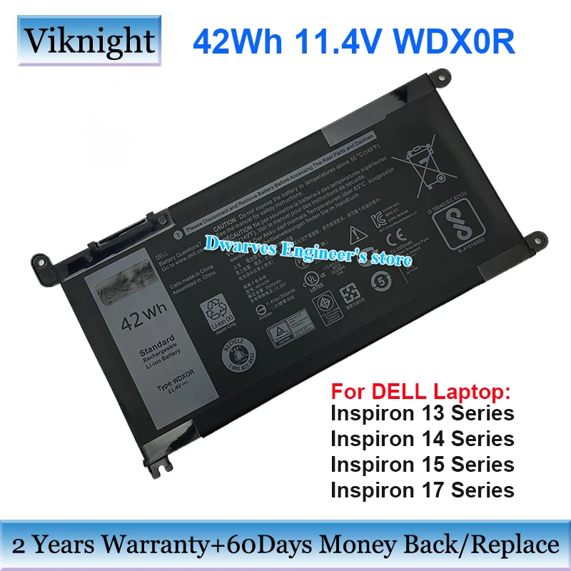 Оригинальный аккумулятор 42Wh WDXOR P69G RRJDX T2JX4 1VX1H FC92N FW8KR 9W 9MX 11,4 в для Dell Inspiron 13 14 15 17 5378 7000 7570 7368 - изображение
