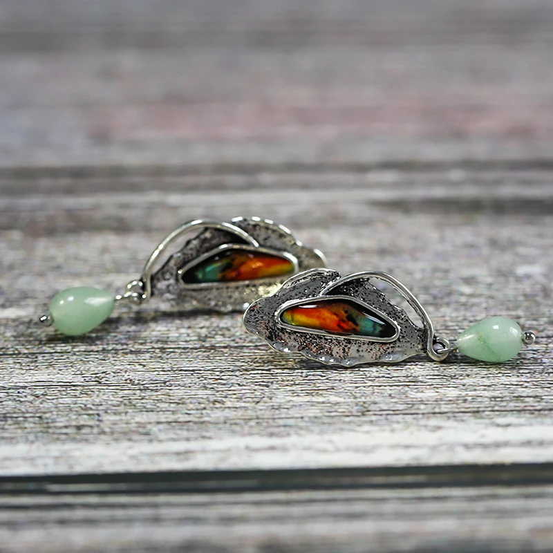 

Vintage Leaves Droplets Stone Big Statement Earrings For Women Indian Tribal Geometric Triangle Dangle Earring Brincos Z3D320