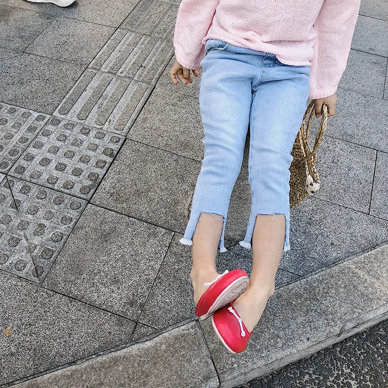 Весенне-летние модные джинсовые штаны для маленьких девочек повседневные