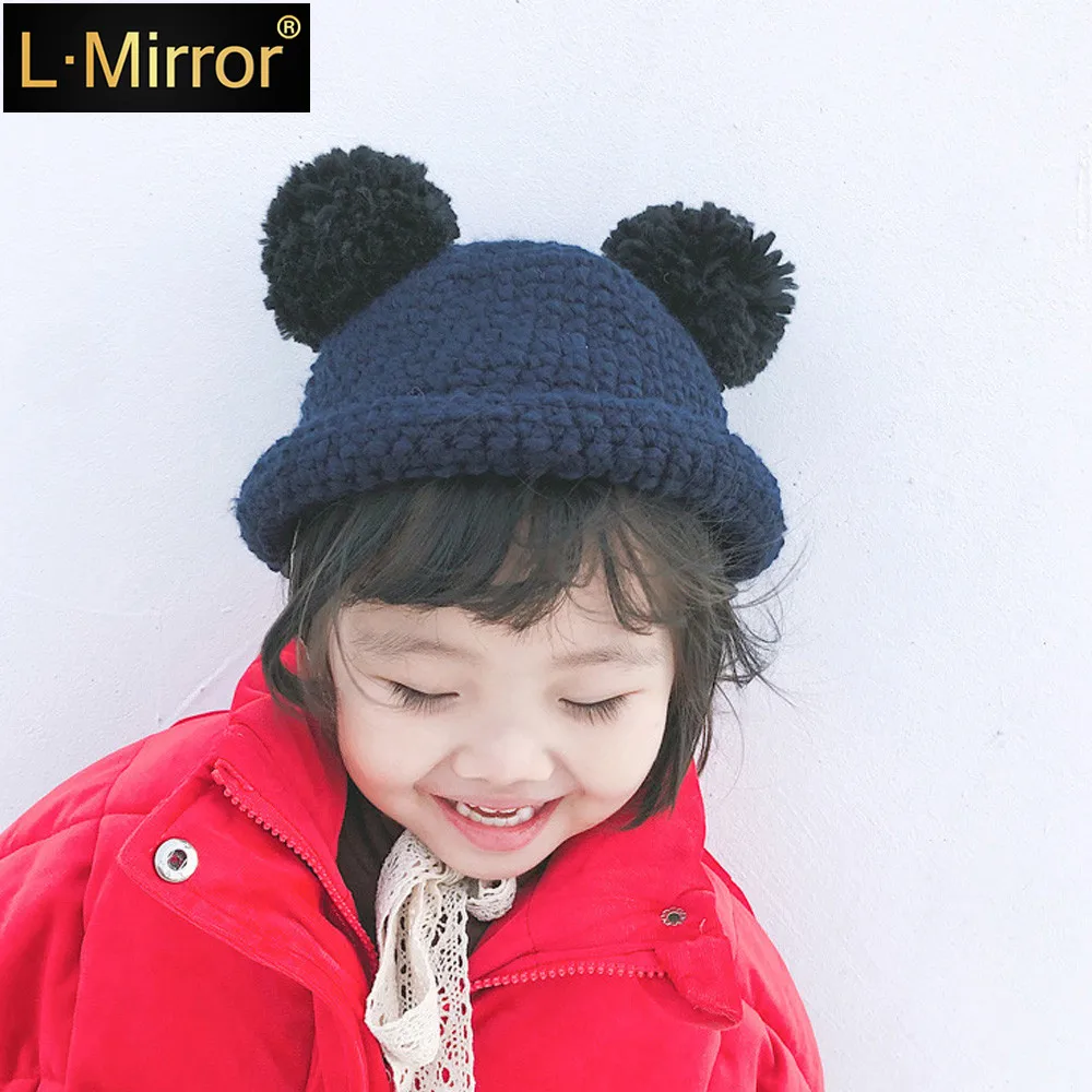 

L.Mirror 1Pcs Girls Boys Warm Knitted Ball Hat Winter Keep Caps