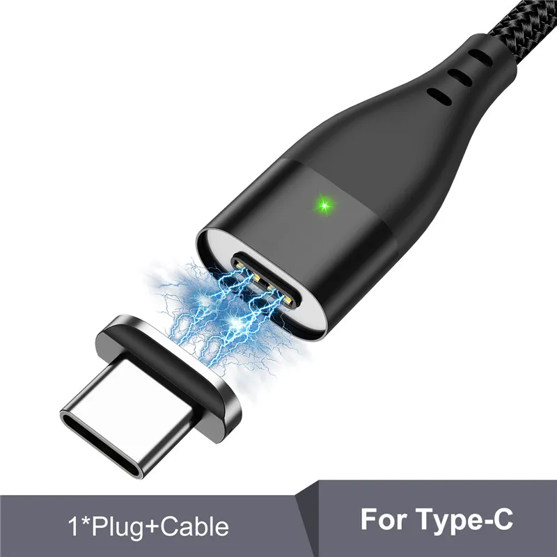 USLION Магнитный кабель Micro USB для iPhone samsung 3A, кабель для быстрой зарядки и передачи данных, Магнитный зарядный кабель usb type C, кабель для телефона Android - Цвет: Black Type C