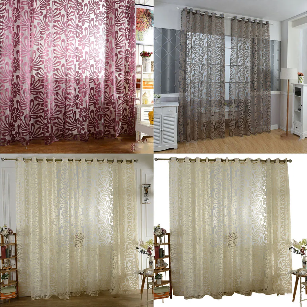 

Large Flower Curtain Transparent Round Hole Living Room Decoration One Piece Set For Bedroom Solid Voile Curtain For Children Wi