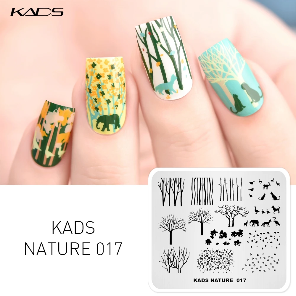 KADS природа 017 штамповочная пластина для дизайна ногтей Животные Слон лес дизайн ногтей шаблоны изображения DIY маникюр штампы пластины