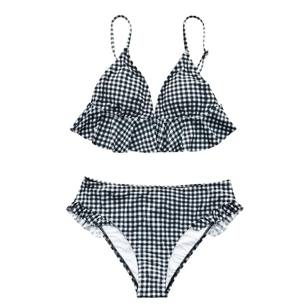 AB20633H CUPSHE, Желтый Клетчатый гофрированный комплект бикини, женские милые купальники из двух частей,, для девушек, пляжные купальники, купальники - Цвет: AB20633H