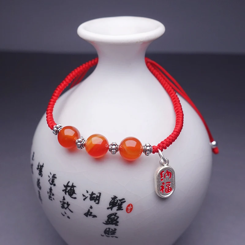 Женский браслет из натурального агата очаровательный Настоящее серебро 925 пробы