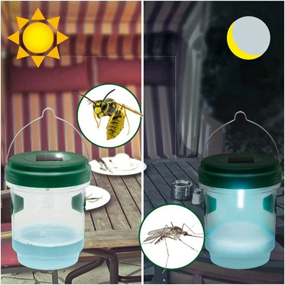

Hanging Tree Wasp Trap Solar Powered LED Trapping Waterproof Bee Bug Insect Repellents Gardening Drosophila Fruit Fly Trap