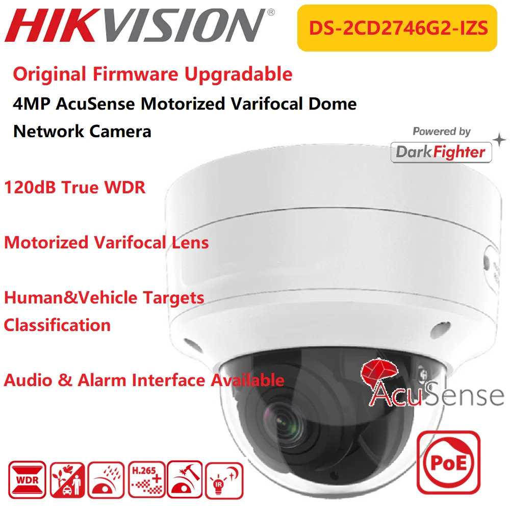 

Hikvision IP Camera 4MP DS-2CD2746G2-IZS Acusense Motorized Varifocal Dome Network Cam Powered Darkfighter Audio & Alam New