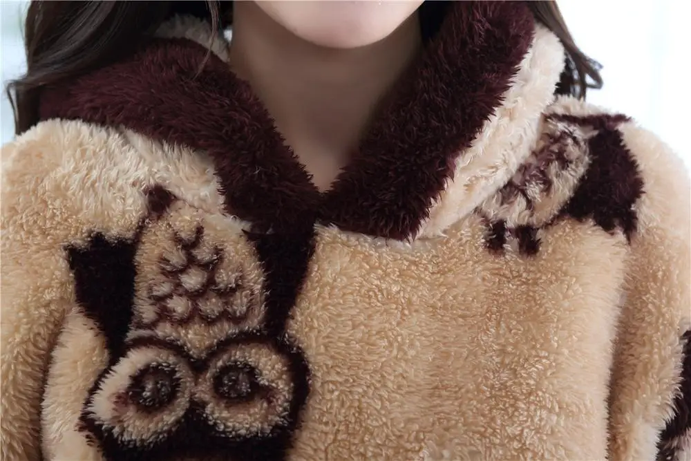 Женская зимняя Пижама пижамный комплект с принтом Совы и животных теплая