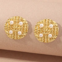 round shaped gold color earrings simple metal vintage pearl stud earrings for women fashion jewelry brincos 2020 pendientes