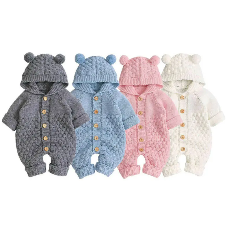 Трикотажный комбинезон для новорожденных девочек 1 шт. свитер с капюшоном