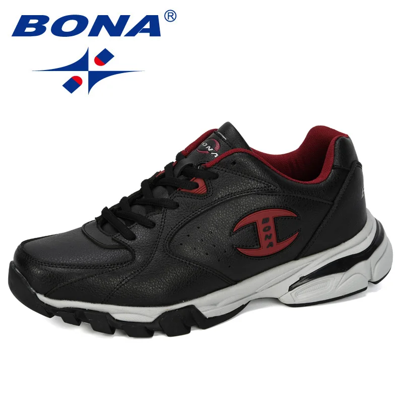 Black dull red BONA/ Новые популярные спортивные ботинки мужские кроссовки Zapatos Corrientes De Verano chaussure homme Marque Zapatos De Mujer, модные - Цвет: Black dull red