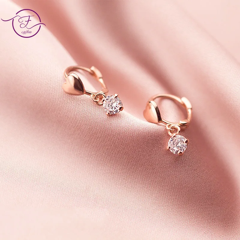 

Sterling Silver 925 Hoop Earrings Love Heart Zircon Earrings Fashion Single Diamond Sweet Temperament Earrings for Women
