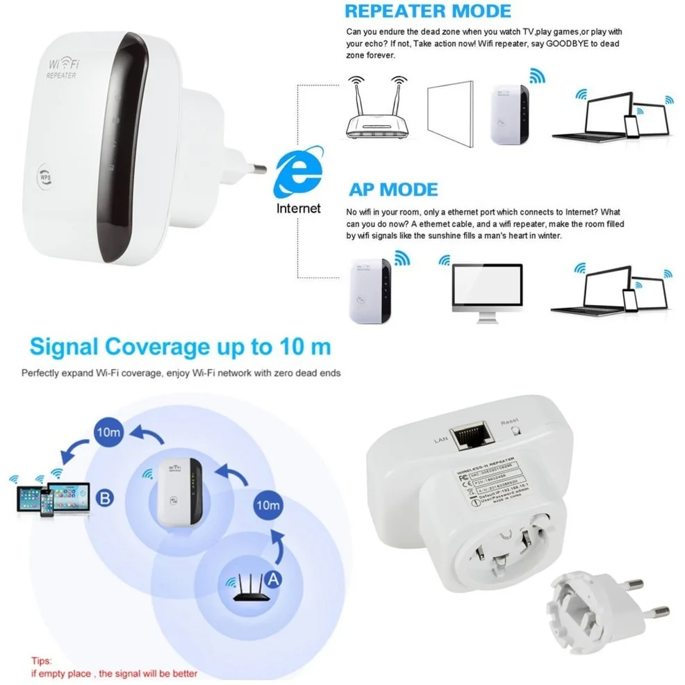 2.4GHz Wireless WiFi Repeater Wifi Extender 300Mbps WiFi Amplifier WiFi Booster Long Range Repeater Wi-fi Repeater Dual Mode