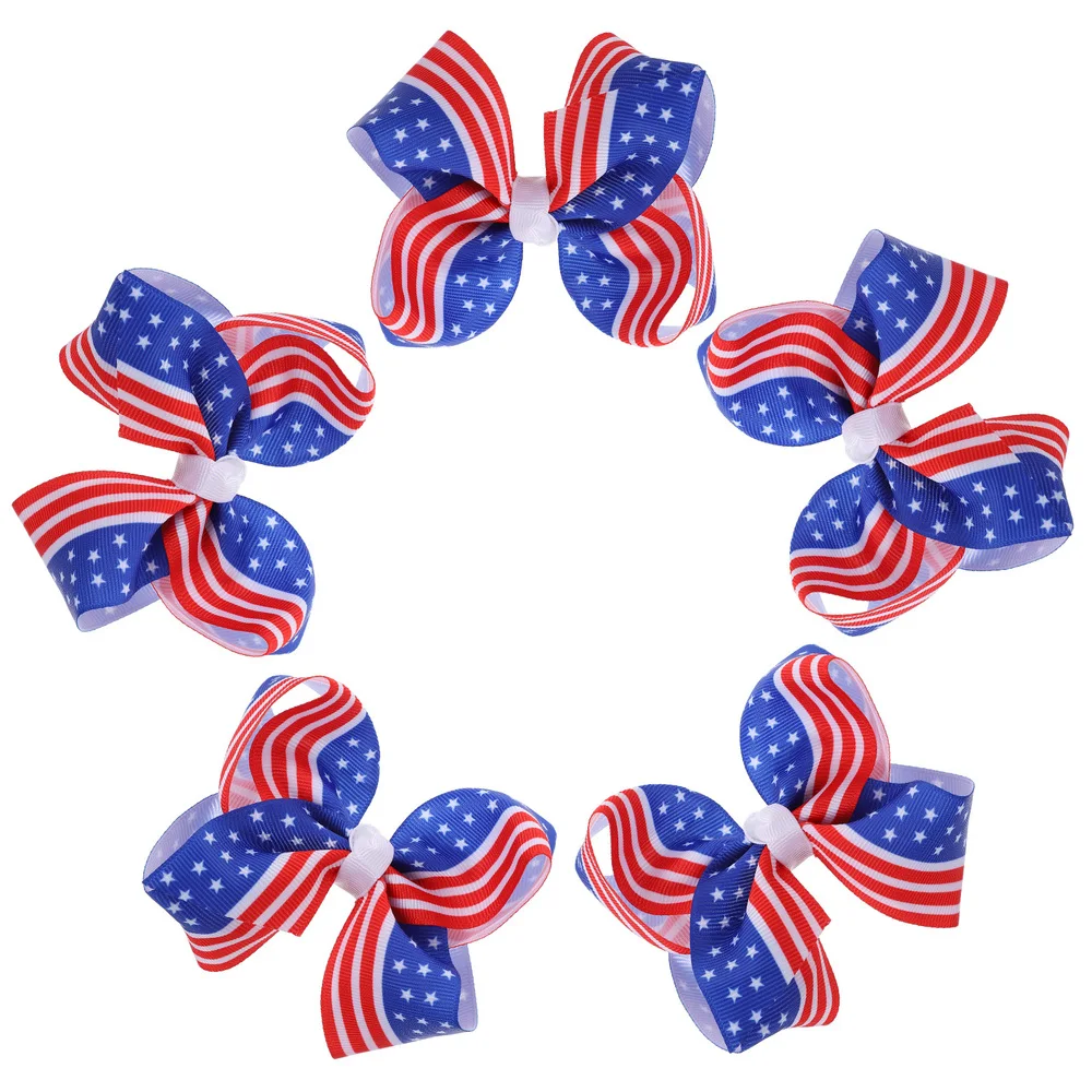 

5pcs Bowknot Hairpins America Flag Stars and Stripes Barrettes for Kids