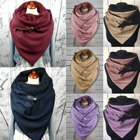 fashion women autumn winter solid color button soft wrap thick warm scarf shawl scarves women casual clothing accessories