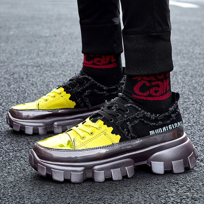 Hip Hop Streetwear Chunky Sneakers Men Leather Casual Shoes Thick Bottom Fashion EVA Tenis Masculino Adulto | Обувь