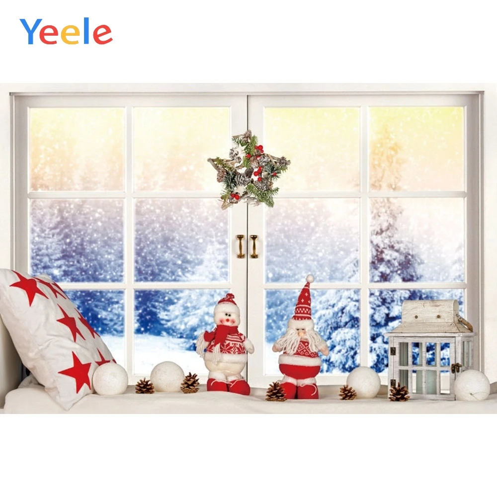 Рождественский фон Yeele Зимний снег окно лес ребенок портрет пользовательский