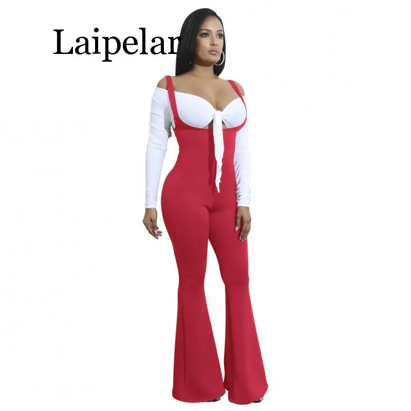 Solid Spaghetti Strap Rompers Womens Jumpsuit Backless Zipper Bodycon One Piece Overall Causal Hollow Out Bell Bottom Playsuit