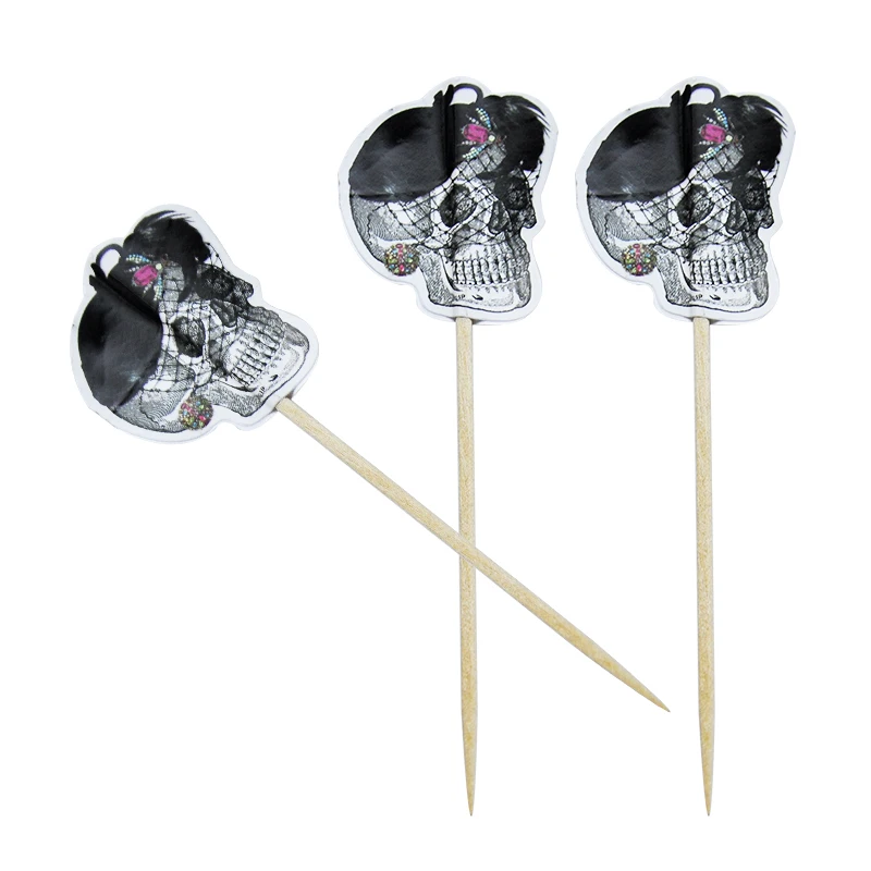 10 шт. палочки для Хэллоуина украшения торта Коктейльные Палочки череп смерти