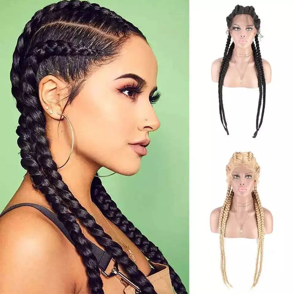 

180% Density Full Head Lace Braided Wigs 30"-34" Cornrow Box Braids Wig With Baby Hair For Black Women Synthetic Lace Front Wigs