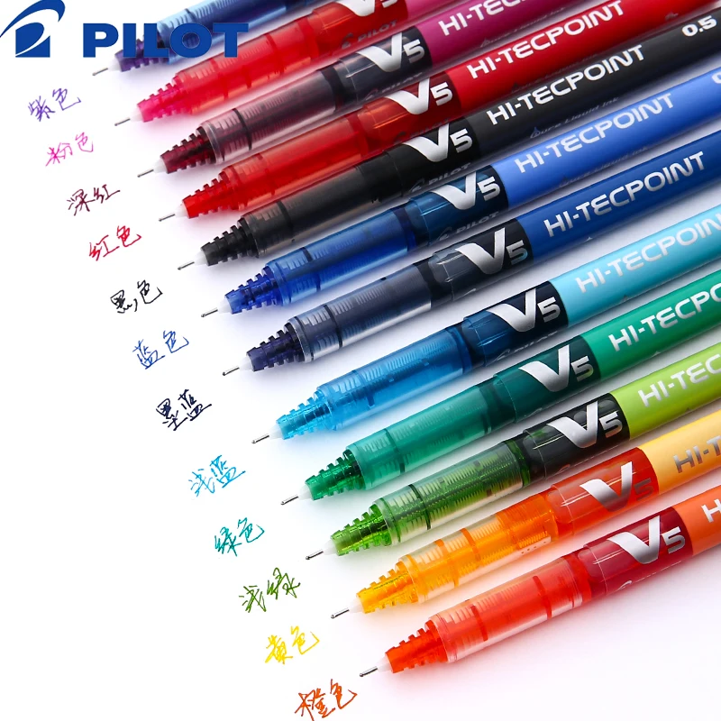 

Discount 12pcs/12Colors PILOT BX-V5 full needle flat liquid ball pen BX-V5 0.5mm gel pen colorful large capacity