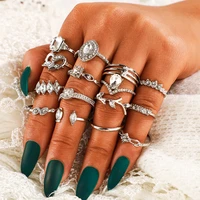 15 pcslot ol leaf heart finger rings sets female clear crystal heart open knuckle rings for women nails toes joint ring jewelry