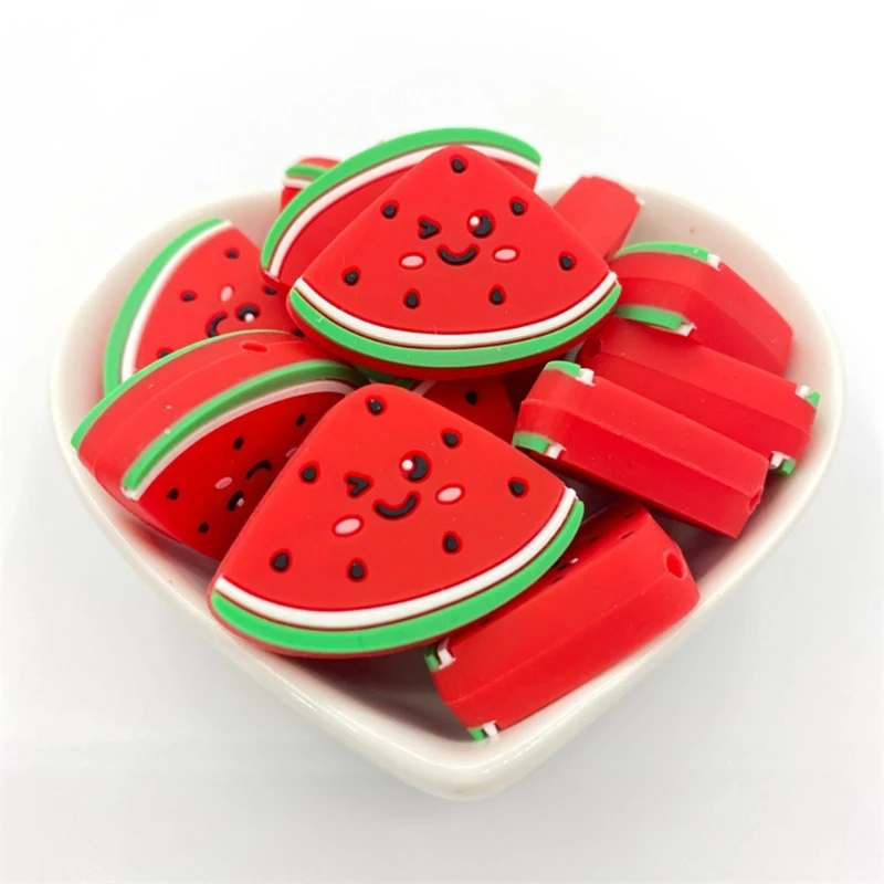 

5 Pcs/Pack Cartoon Baby Teether Silicone Watermelon Beads Soother Molar Toy Gift
