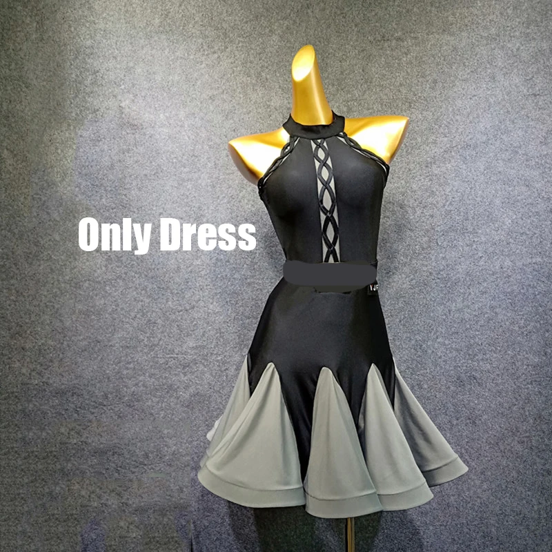 Only Dress no belt Новое платье для латинских танцев, женское черное платье, Дамское Платье для танго, бальных танцев, Фламенго, танго, Современная сальса, конкурентное платье для латинских танцев BL1298 - Цвет: Only Dress no belt