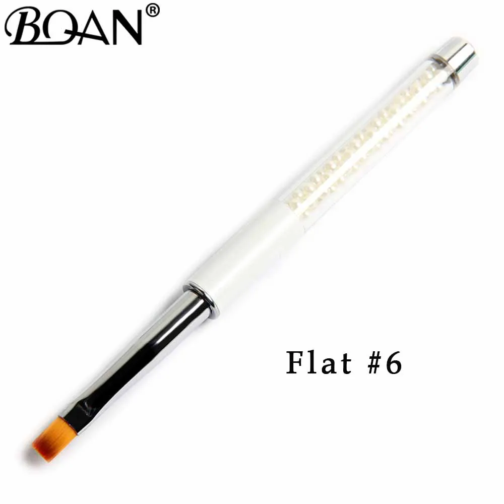 white flat size 6 BQAN#4#6#8#10 УФ-гель для дизайна ногтей лак Краски кисть для ногтей, деревянная ручка, вышитые цветы, инструменты для маникюра - Цвет: white flat size 6