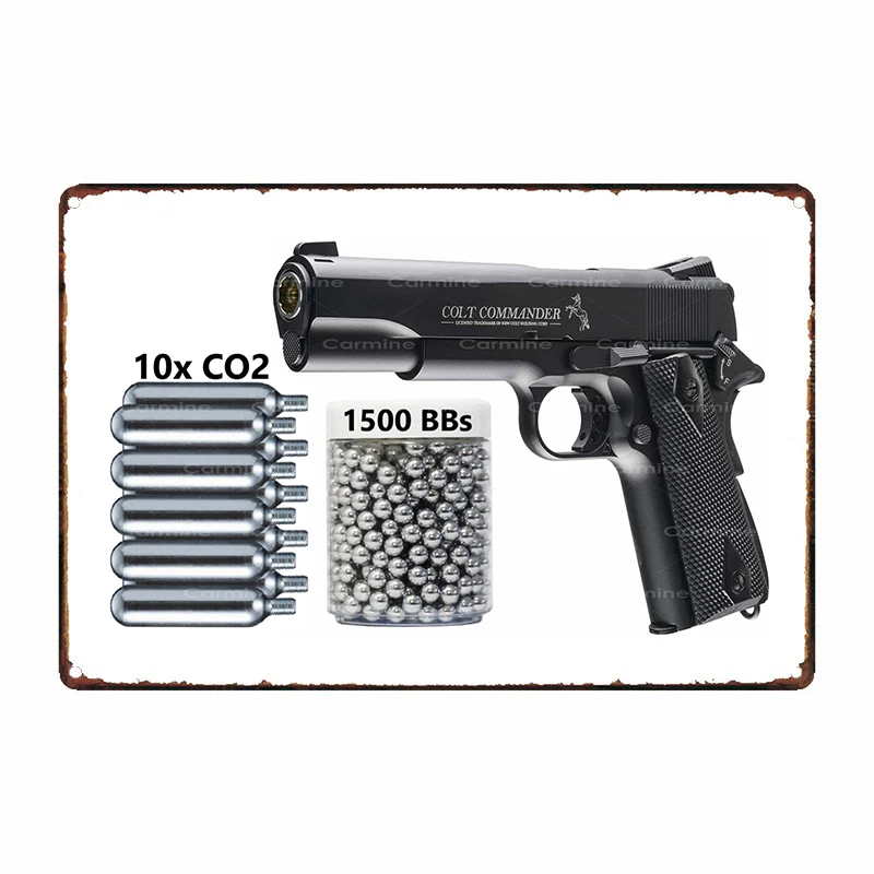 

Umarex Colt Commander - Full Metal 1911 Blowback CO2 .177 CAL BB Pistol Air Gun Metal Plaque Wall Art Plaque Man Cave Tin Plate