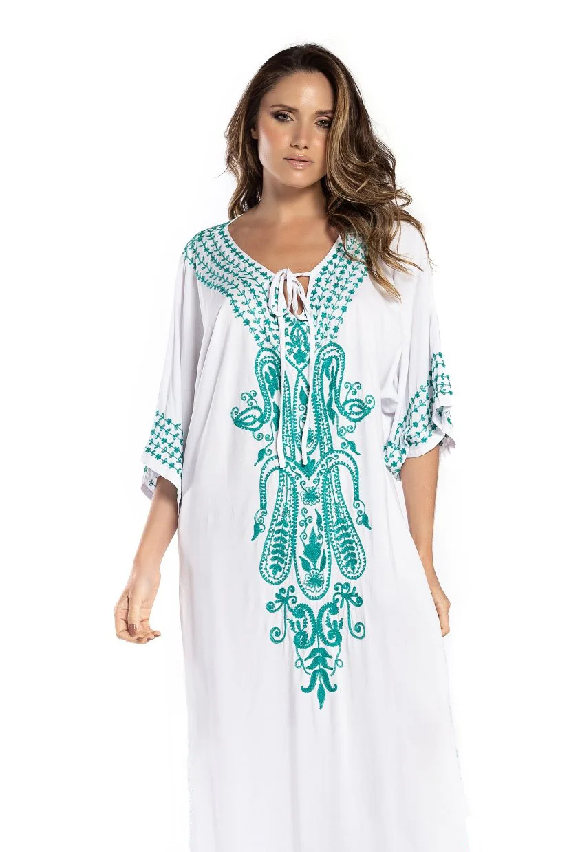 Вышивка кафтан пляжная туника хлопковое пляжное платье Cover Up Саида De купальный