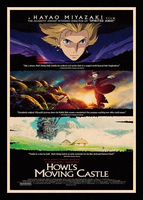 Великолепные JL Howl движущийся замок Миядзаки Хаяо Ретро постеры крафт бумага