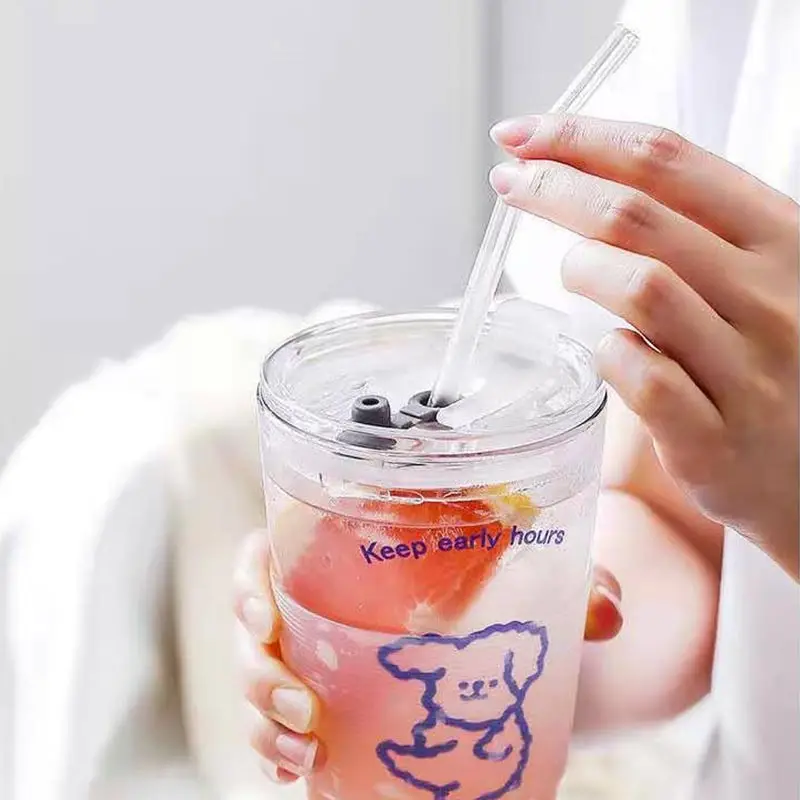 Корейская стеклянная бутылка для воды 450 мл мультяшная дорожная кружка с