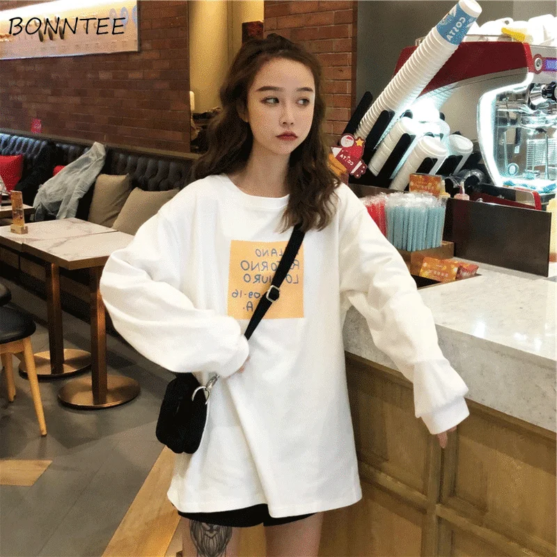 

Женские футболки с длинным рукавом, с принтом Харадзюку, свободная универсальная уличная одежда в Корейском стиле, шикарная Весенняя женск...