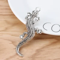 5 pieces tibetan silver large gecko lizard charms pendants for necklace jewellery making accessories 72x31mm