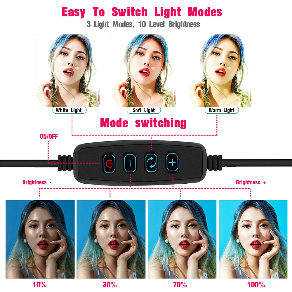 Светодиодный светильник кольцо с держателем для телефона Настольный Штатив